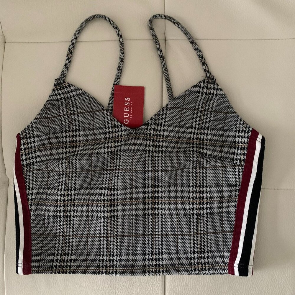 GUESS Factory Women's Kaya Stripe Plaid Camisole/Crop Top